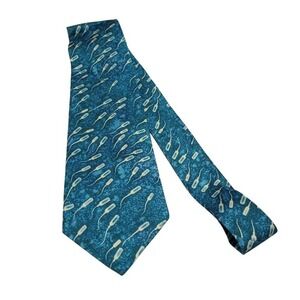 Vintage Absolut Dad Silk Necktie Teal Blue Novelty Fun Gift for Him 58‎ inches